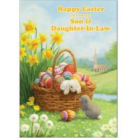 Son & Daughter-In-Law Easter Card - Hoppy Easter - Medium Sized Card (A5 Size -148mm x 210mm) with Envelope