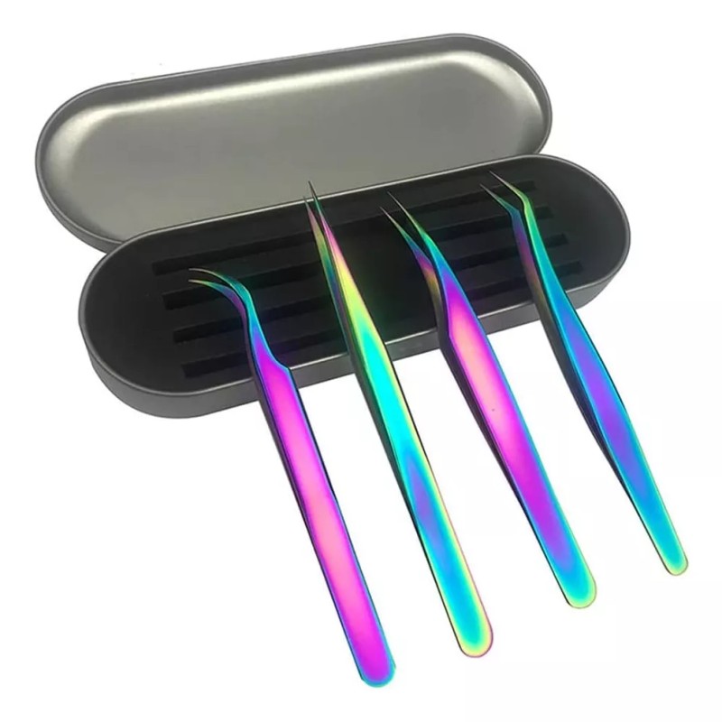 SANBREVE 4 Piezas Pinzas Para Pestañas Mink Camaleón Con Estuche