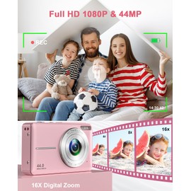 Digital Camera 1080P 44MP Compact Digital Camera 16X Digital Zoom Easy Vlogging Camera Portable Small Camera for Children Teenagers Seniors Beginners