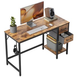 BANTI Computer Home Office Desk with 2 Drawers, 40 Inch Small Desk Study Writing Table, Modern Simple PC Desk for Home Bedroom, Rustic Brown