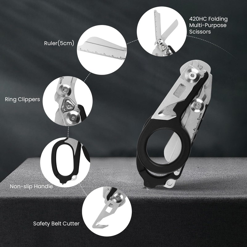 6in1 Trauma Shears, Stainless Steel Pocket Scissors Glass Breaker Emergency