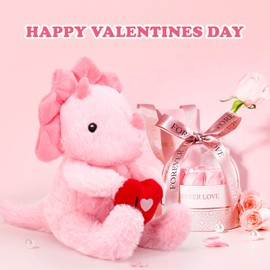 VANLINNY NEW Valentine's Day Gifts for Kids, Pink Dinosaur Stuffed Animal with Heart, Cute Soft Triceratops Plush Gift for Him, Her, Boyfriend, Girlfriend, Families, Birthday Anniversary to Show Love