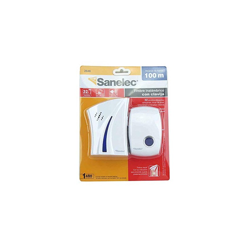 Sanelec 2646 Timbre Inalámbrico con 32 Melodias, LED Indicador de