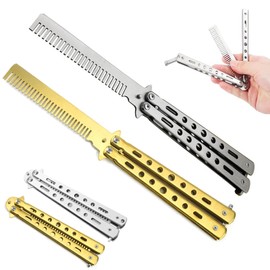 Butterfly Comb, Pack of 2 Butterfly Comb, Stainless Steel Foldable Training Comb, Foldable Pocket Comb, Hair Styling Accessories, Butterfly Comb Beginner, Hair Comb for Hair (Silver + Gold)