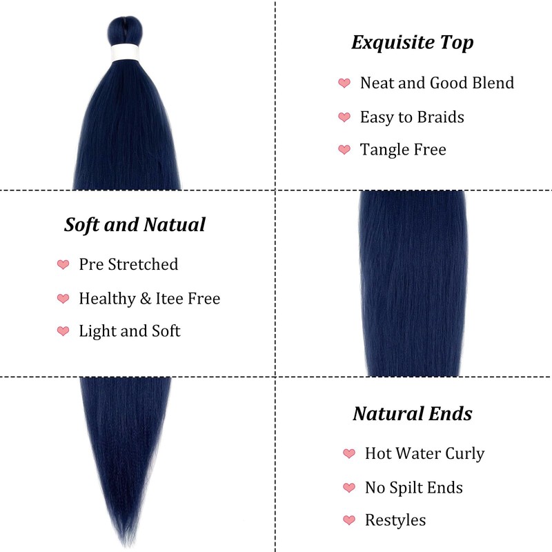 Dark Blue Braiding Hair Pre Stretched With Blue Boho Deep