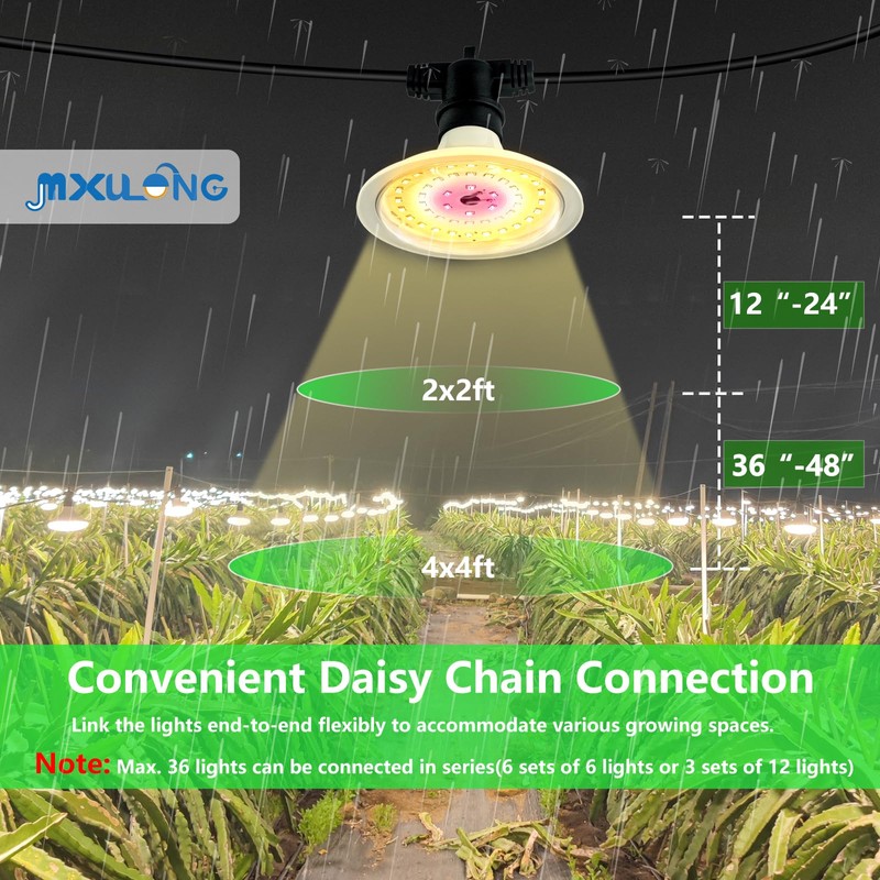 JMXULONG Outdoor LED Grow Lights, Waterproof String Grow Light, Full