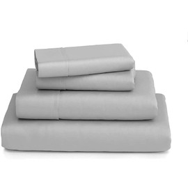 happy at home King Size Giza Cotton Sheets Set – 100% Certified Giza Cotton, 4-Piece Luxury Bed Sheet Set, 18'' Deep Pocket, Soft & Breathable, Hotel Quality Bed Sheets, Light Grey Solid