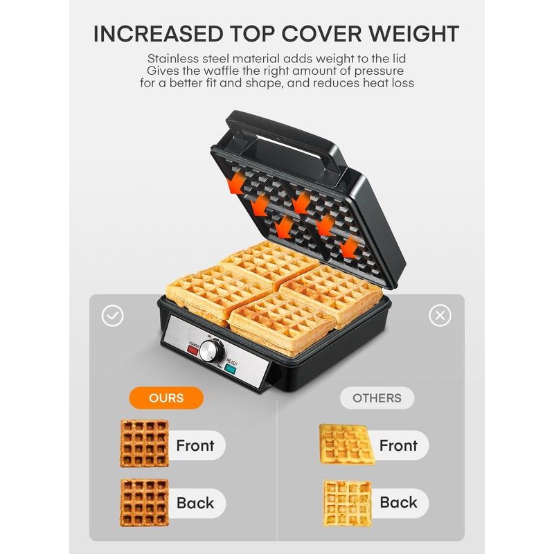 FOHERE 4-Slice Belgian Waffle Maker 1200W, Nonstick Plates, Browning Control,