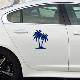 Transparent Decal Stickers of Palm Trees 3 (Navy Blue) Premium Waterproof Vinyl Decal Stickers for Laptop Phone Accessory Helmet Car Window Mug Tuber Cup Door Wall Decoration ANDauto022915AB