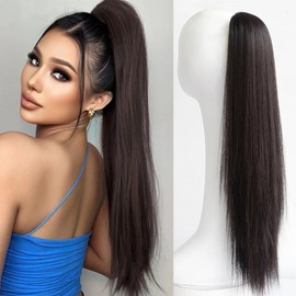 outret 20 Inches Strap Ponytail Wig,Long Straight Fake Pony Tail Natural Fake Ponytails Piece (Light Brown)