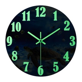 jomparis Outdoor Clocks Waterproof 12 Inch Coastal Sea Turtle Luminous Glass Wall Clock for Pool Patio Bathroom