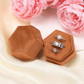 WantGor Velvet Jewelry Ring Box, 3 Slots Hexagon Ring Gift Box Vintage Ring Display Holder Case for Wedding Ceremony Proposal Engagement (Orange, 3 Slots)