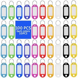 100 Piezas 10 Colores Etiquetas de Identificación de Llaves Llaveros Etiquetas Clave Identificación de Llave Etiquetas para Llaves Anilla Abierta Llavero Plástico con Ventana Etiqueta de Anillo