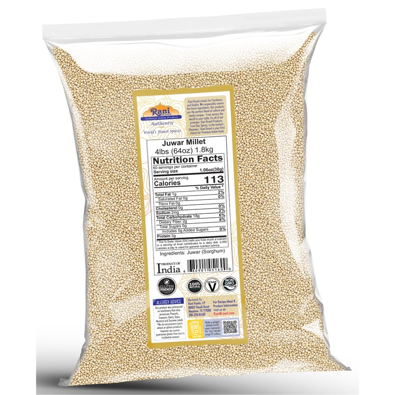 Rani Juwar Millet (Sorghum) Whole Ancient Grain Seeds 64oz (4lbs)
