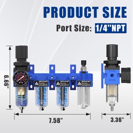ATINY 1/4"NPT Air Filter Regulator Lubricator Combo, Air Regulator and Water Separator,Air Compressor Water Separator,5 Micron Brass Filter Cartridge,Double Desiccant Dryers-Blue