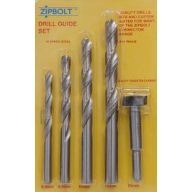 Zipbolt 40.285 Replacement Drill Bit Set for Universal Drill Guide Woodworking Project Kit - Includes HSS 6.5mm, 8.5mm, 10mm, 12mm, Drill Bits and a 25mm Carbide-Tipped HSS Forstner Bit