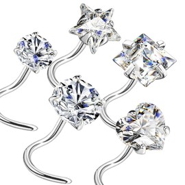 Diamond Nose Studs Screw Nose Rings Studs Corkscrew 20G Nose Piercing Nostril Jewelry for Women