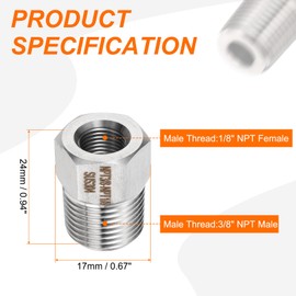 sourcing map 2pcs Stainless Steel Pipe Fitting 1/8" NPT Female x 3/8" NPT Male Reducer Hex Bushing Pipe Adapter Fittings Reducing Cast Pipe Connector for Water Oil Gas Tub