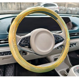 Cool Glossy Sports Car Steering Wheel Cover for Men Women 14.5-15" Universal Colorful Anti-Slip Steering Wheel Cover Auto Decoration for Car Truck Pickup SUV (Gold)