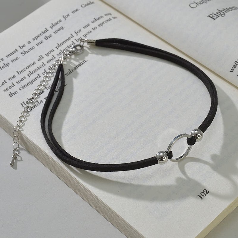 Deelfel Women's Choker, Black, Choker Ring, Round, Circular Choker, Collar,