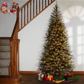 National Tree Company Pre-Lit Artificial Slim Christmas Tree, Green, Aspen Spruce, White Lights, Includes Stand, 6 Feet