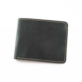 Hodica® Cosmos - Handmade Bifold Flip Up ID Vintage Top Grain Leather Wallet for Men - Large Capacity Slim Design, Green, Vintage