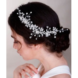 Chargances 2pcs Wedding Bride Rhinestone Hair Vine Comb Flower Pearl Leaf Hair Side Comb Accessories Fashion Head Pieces for Women Girls Porm (Rose Gold)