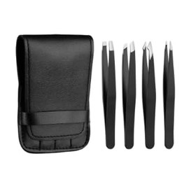 4er Pack Profi-Pinzetten aus rostfreiem Edelstahl: Zum exakten Zupfen von Augenbrauen und Härchen inkl. schickem Etui