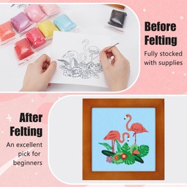 INFUNLY 2 Set DIY Flamingo Needle Felt Craft Set Pegasus Picture Frame Needle Felt Set for Beginners Needle Felting Starter Set with Picture Frame Wool Felt Painting Set for Crafts Home Decoration