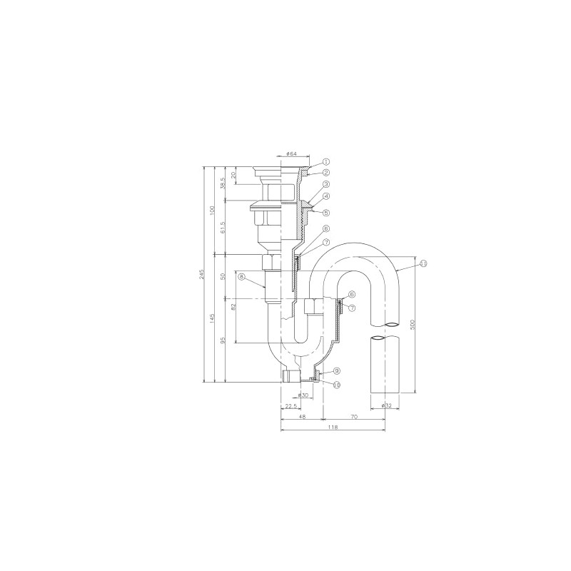 Asahi Eotouki LF650 Washbasin Drain Parts, For 29.5 / 23.6