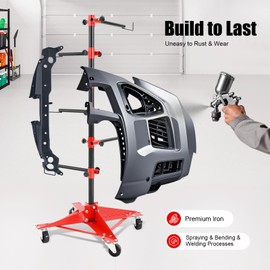 JAYGOVAN Auto Panel Tree Paint Rack Stand Holder with 6 Adjustable Hooks, 120cm Auto Body Hood Door Painting Stand, 4 Caster Wheels, 220.5 Pounds Load Capacity, Car Compatible