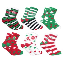 CLOOOUDS Women Christmas Fuzzy Socks Fluffy Socks Winter Warm Cozy Striped Socks Crew