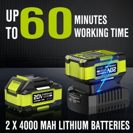 Leaf Blower Cordless 20V Powerful Electric Leaf Blower with 2x4.0Ah Batteries and Charger, Variable-Speed, Lightweight Battery Powered Leaf Blowers for Lawn Care, Patio, Blowing Leaves, Dust