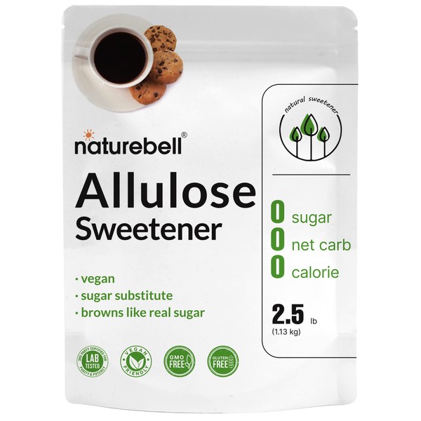 NatureBell Allulose Sweetener, 2.5 Lbs | Keto & Vegan-Friendly, White Sugar Substitute | 0 Calorie, 0 Sugar, 0 Net Carb, Non-Glycemic, Browns Like Table Sugar | Bulk Supply for Baking & Beverages