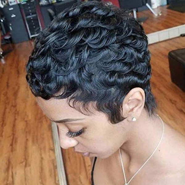RUISENNA Short Human Hair Wigs Curly Pixie Cut Wigs for Women Glueless Remy Brazilian hair Wig Short Black Curly Wigs