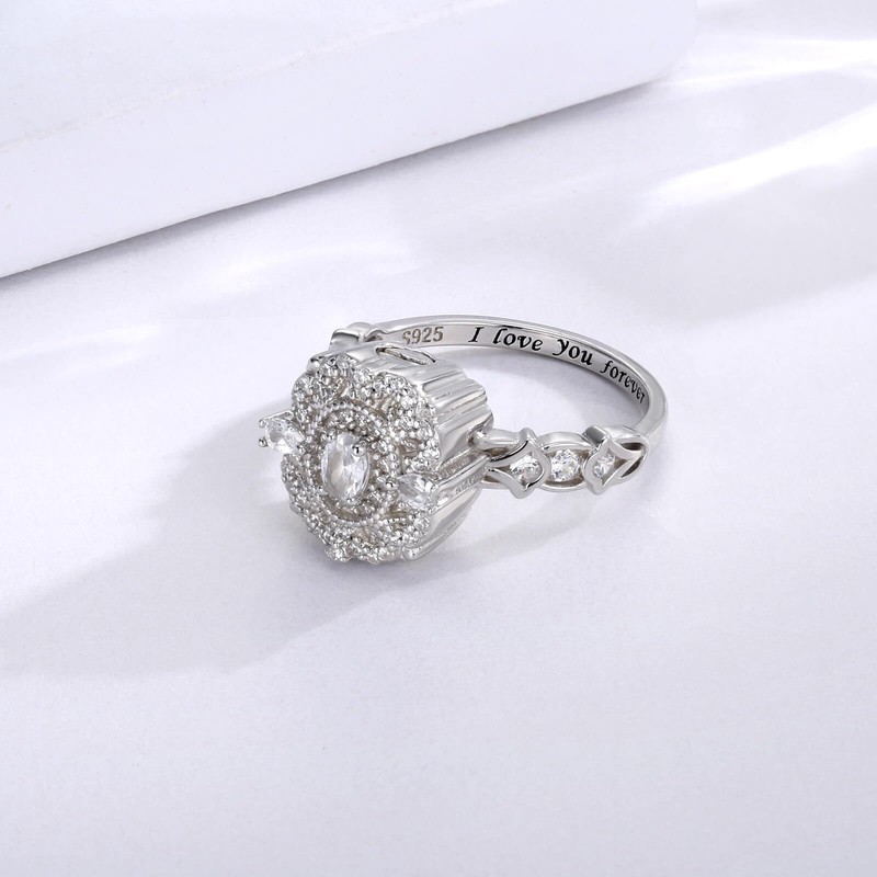 Sterling Silver Cremation Urn Ring for Ashes 925 Ash Cubic