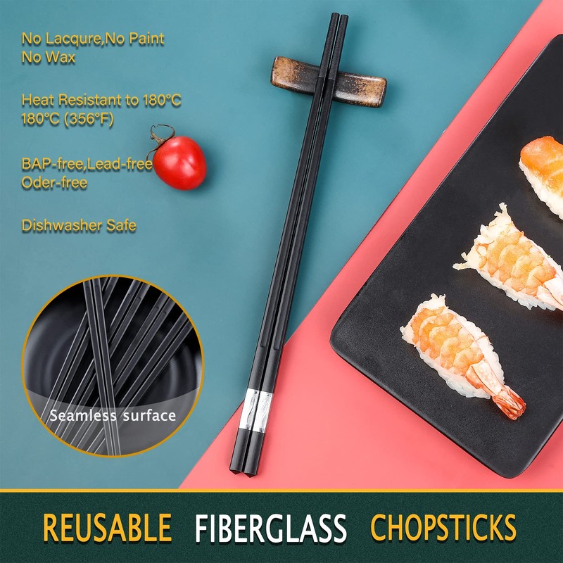 HuaLan Reusable Fiberglass Chopsticks Set, Dishwasher-Safe Chopstick, Non-Slip Design Chop