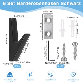 agctrler Set of 6 coat hooks, black coat hooks for acoustic panels, zinc alloy coat hooks, coat hooks, wall hooks, coat hooks for bathrooms, kitchens, foyers and hallways