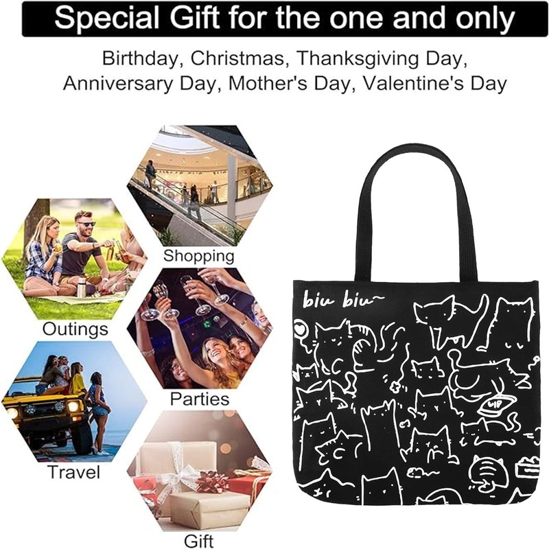 Eowppue Charming Canvas Tote Bag with Cute Cat Pattern, Versatile