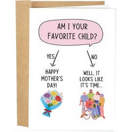 Naixiwen Favorite Child Mother's Day Card for Mom Grandma, Mothers Day Card from Child, Hilarious Mother's Day Card, Am I Your Favorite Child Card