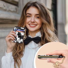 GIANCOMICS Slim Wallet Credit Card Holder Women, Cats Rfid Blocking Small Card Case, Keychain Thin Pocket Curved Zipper Wallet, Travel Card Holder PU Leather ID Window, Ladies Female Gifts
