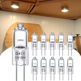 Nioclerce 20-Watt 12V JC G4 Base Halogen Lamp 20W Bi-Pin Light Bulbs - 10PCS Long Lasting G4 Bulb 12V 20W 2800K Warm White, G4 Dimmable, T3 G4 Halogen Bulb for Under Cabinet Puck Light,Chandelier