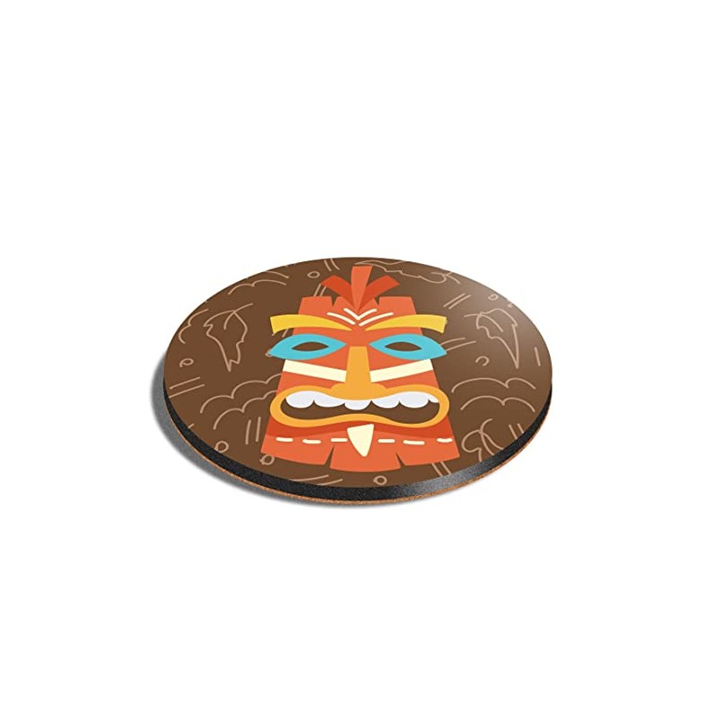 1 x Round Coaster - Hawaiian Tiki Idol Mask Cork