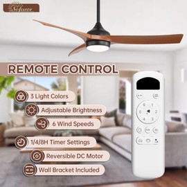 Sofucor 52 Inch Ceiling Fan with Light, Outdoor Farmhouse Ceiling Fan with Lights Remote Control Airflow 6000CFM 3 CCT Dimmable 3-Timer ABS 3 Blades Reversible DC Motor for Living Room Bedroom Patio