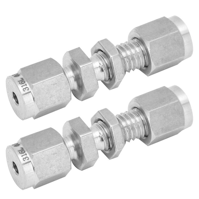 2Pcs Compression Bulkhead 316 Stainless Steel Double Ferrule Fitting Connector
