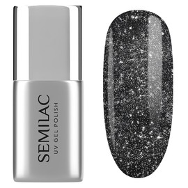 Semilac Smalto UV Top Coat No Wipe T21 Flash ON 7 ml – Top glitterato con effetto flash, particelle d'argento, senza strato di dispersione, per unghie UV e gel