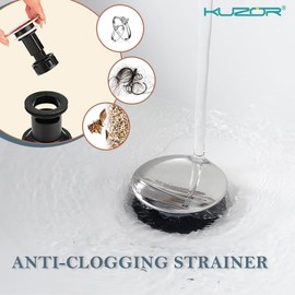 KUZOR 2PCS PVC Bathroom Sink Drain with Overflow - Easy to Install for Modern Bath/Vanity/Vessel Pop Up Drain- Fits Sink Holes, 1-5/8 to 1-3/4 in Diameter - Chrome