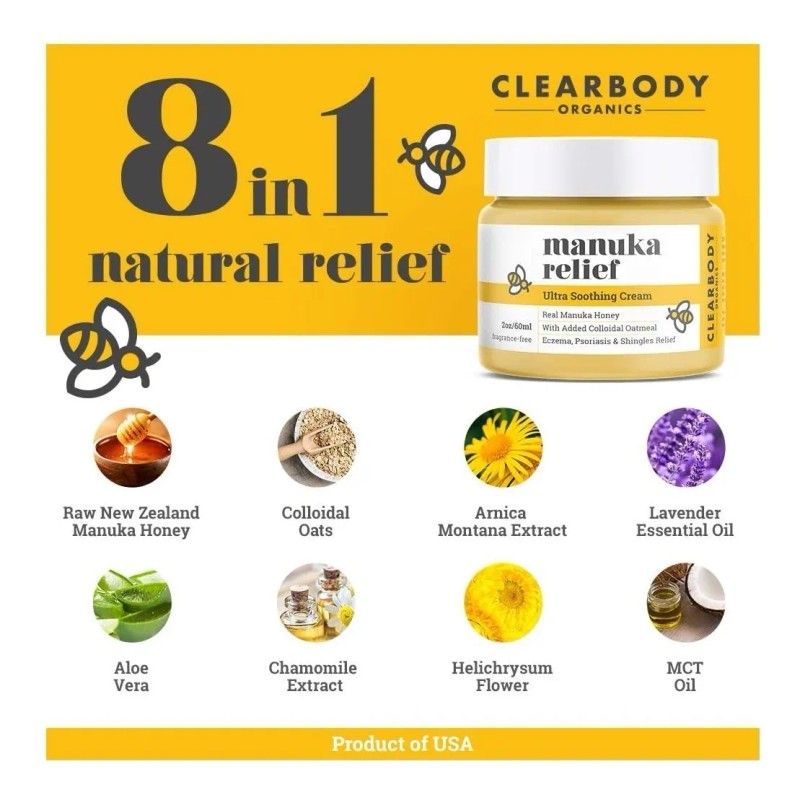 Manuka Relief,crema De Miel Para Eccema, Psoriasis,dermatiti