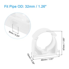 sourcing map 20Pcs PPR Water Pipe Clamps, Plastic U Shaped Pipe Clamps Clips with Fixing Clip Fit for 32mm/1.26" OD Water Pipes and Tubing Hoses Support, White