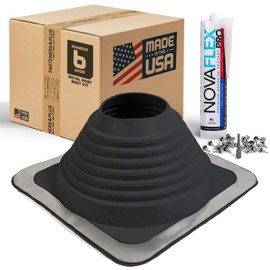 Fasteners Plus #6 Square EPDM Metal Roof Pipe Flashing Boot with Complete Install Kit (Made in USA), Fits 4-3/4” - 10” Pipe OD, Black